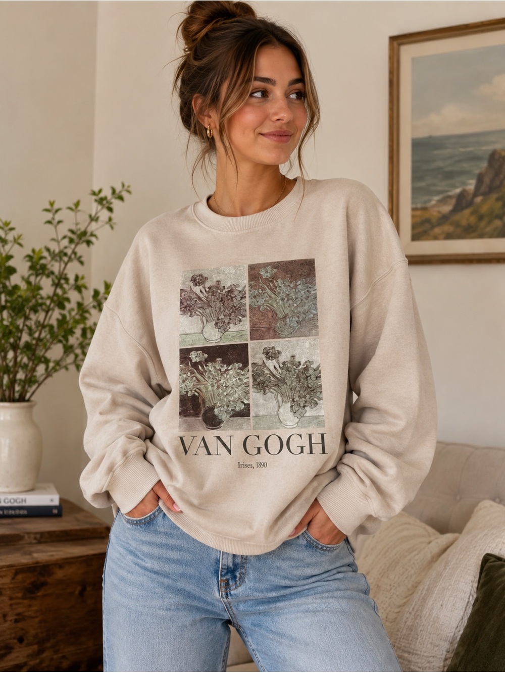 Primark Beige Van Gogh Crewneck Sweater